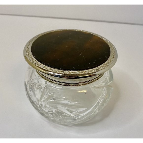 Vintage Vanity Powder Dresser Jar Dish with Brown Enamel Lid Scratching See Pics - Picture 2 of 12